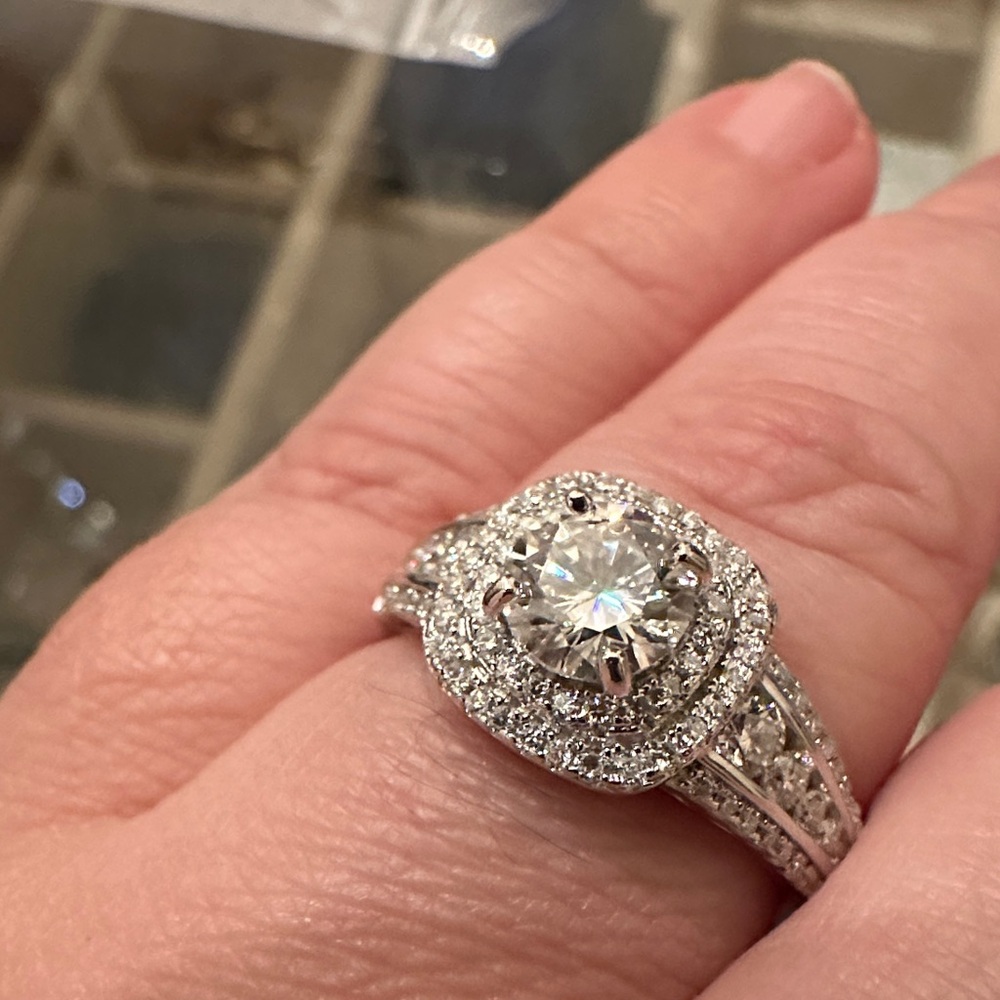 Classic Sterling  Halo Engagement Ring with Round Center Stone